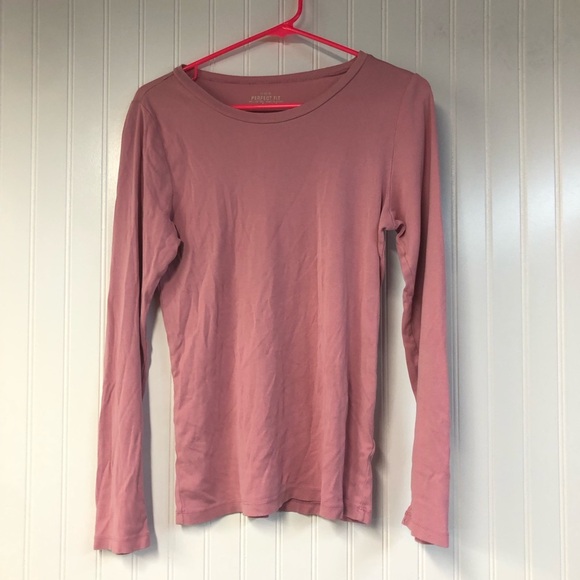 J Crew Perfect Fit Women's Pink Long Sleeve Top Crewneck Solid Large Cotton - Picture 1 of 4